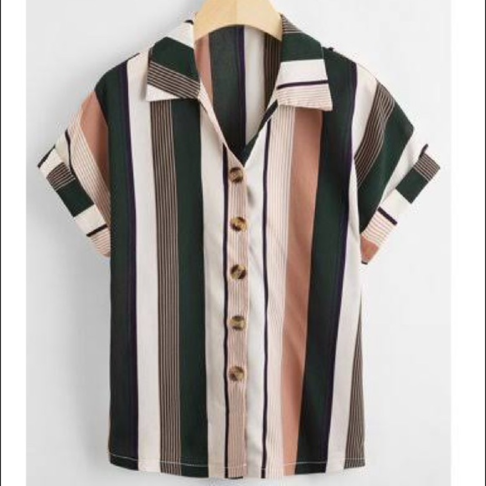 Button Down Striped Tee